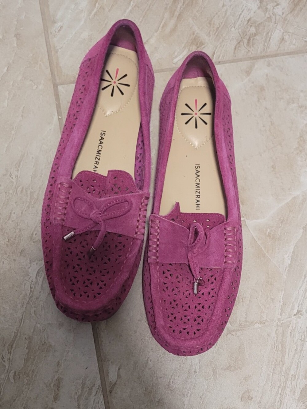 Isaac Mizrahi Magenta Suede Perforated Loafers